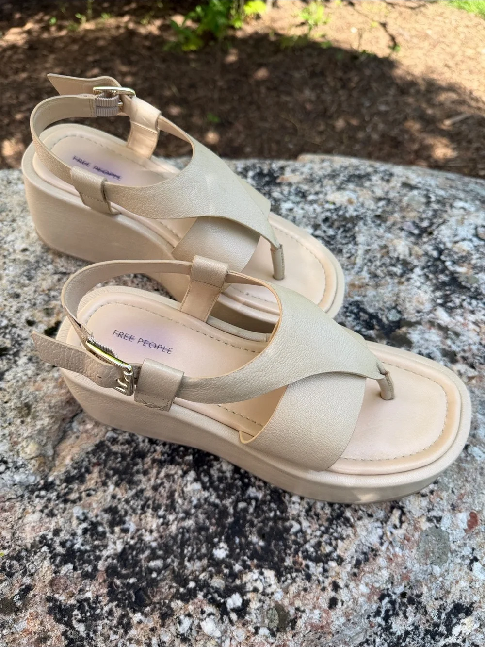 Free People Beige Platform Thong Sandals